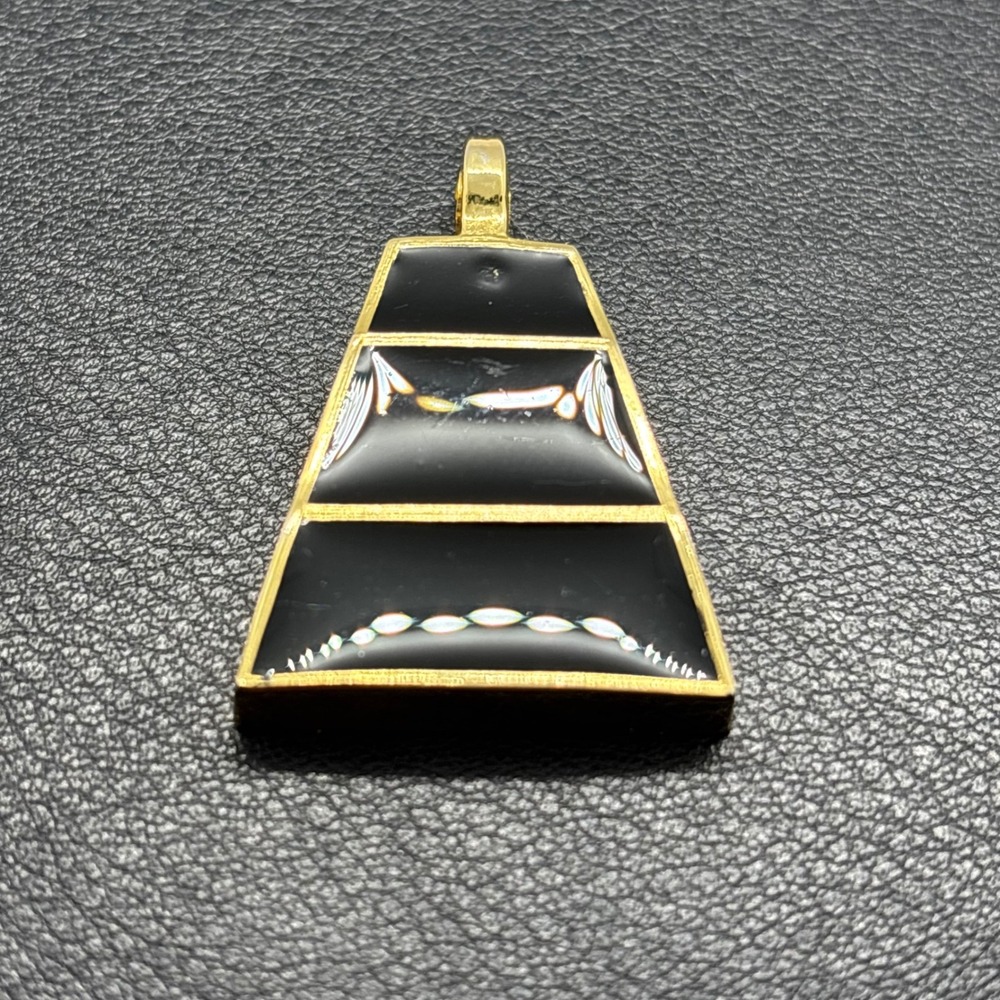 Arcane Paris Gold Tone Black Enamel Trapezoid Perfume Pendant Made in France